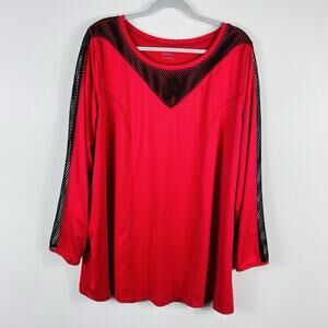 Catherines Plus Size 1X 18 20 Long Sleeve Top Red Black Casual Athletic Workout